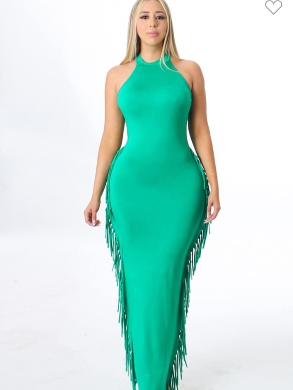 Green Halter Fringe Maxi Dress